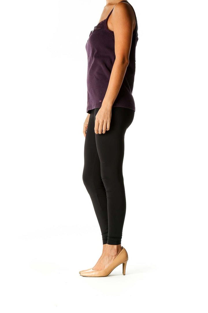 Purple Solid Casual Tank Top