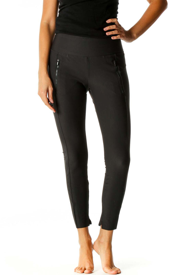 Black Solid Casual Leggings