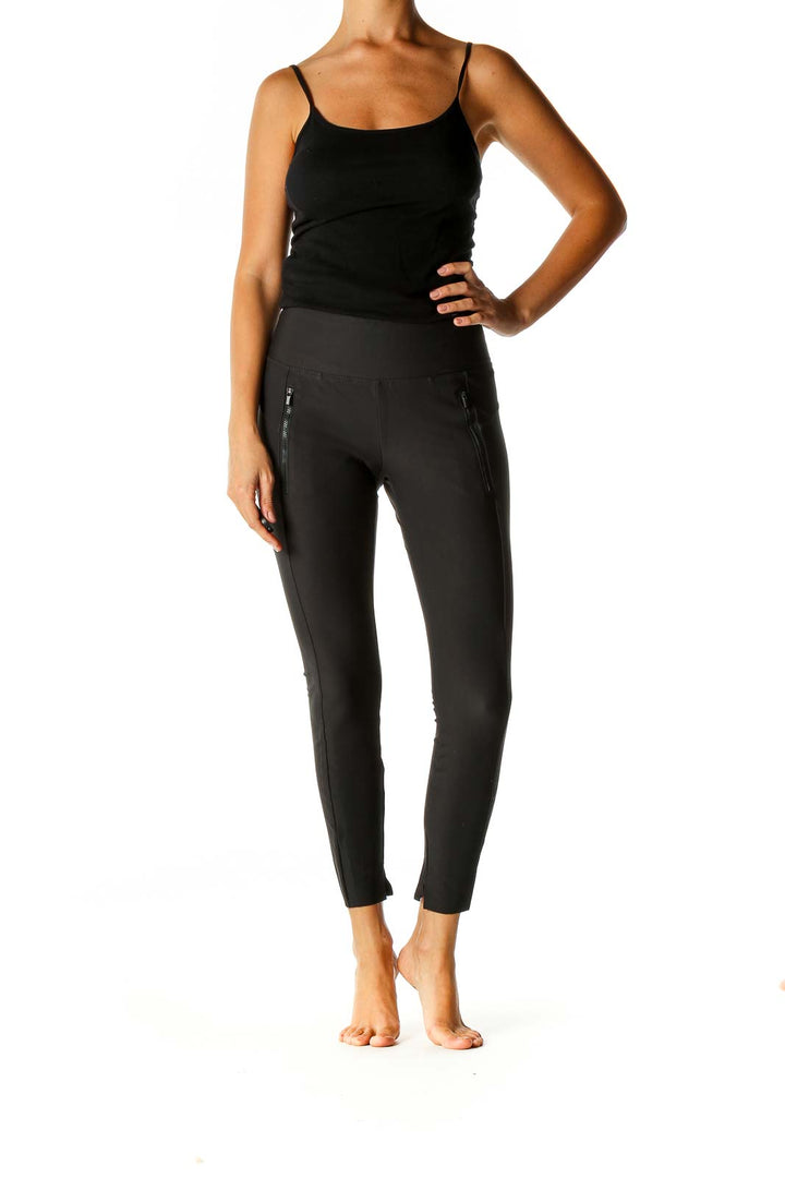 Black Solid Casual Leggings