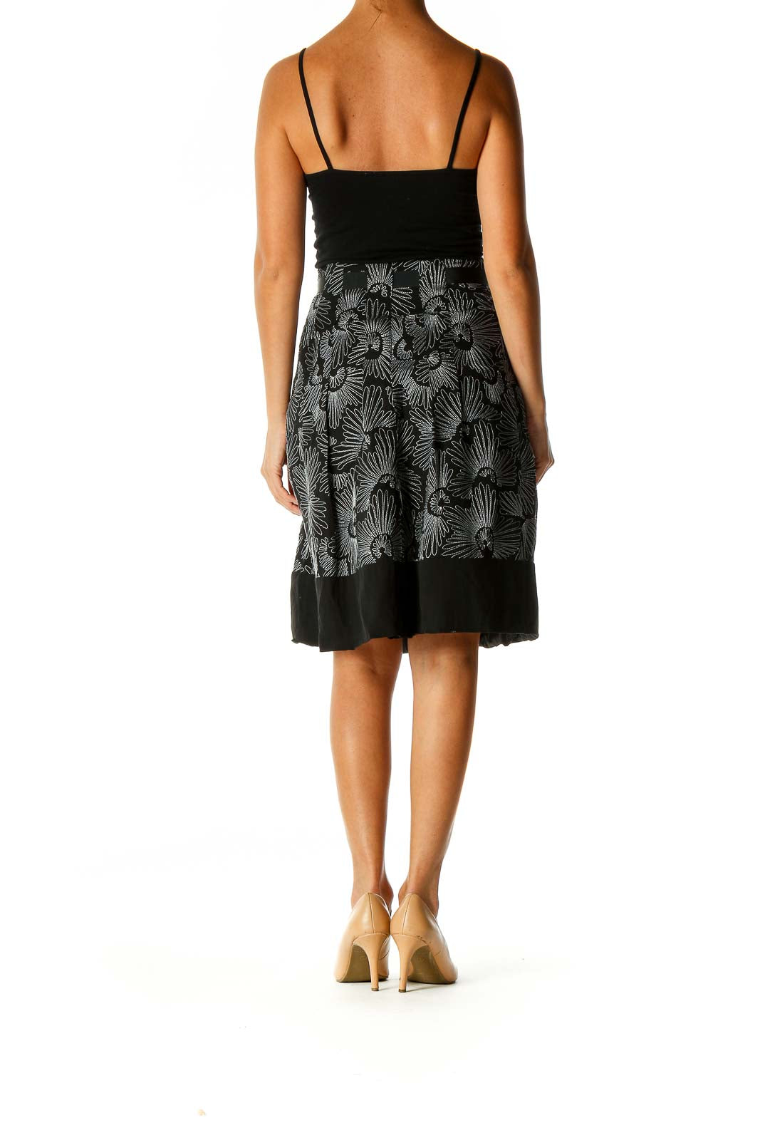 Black Floral Print Brunch A-Line Skirt