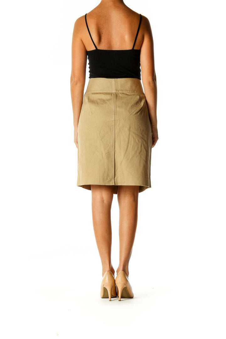 Beige Solid Classic Straight Skirt