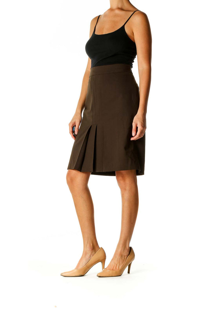 Brown Solid Classic Straight Skirt