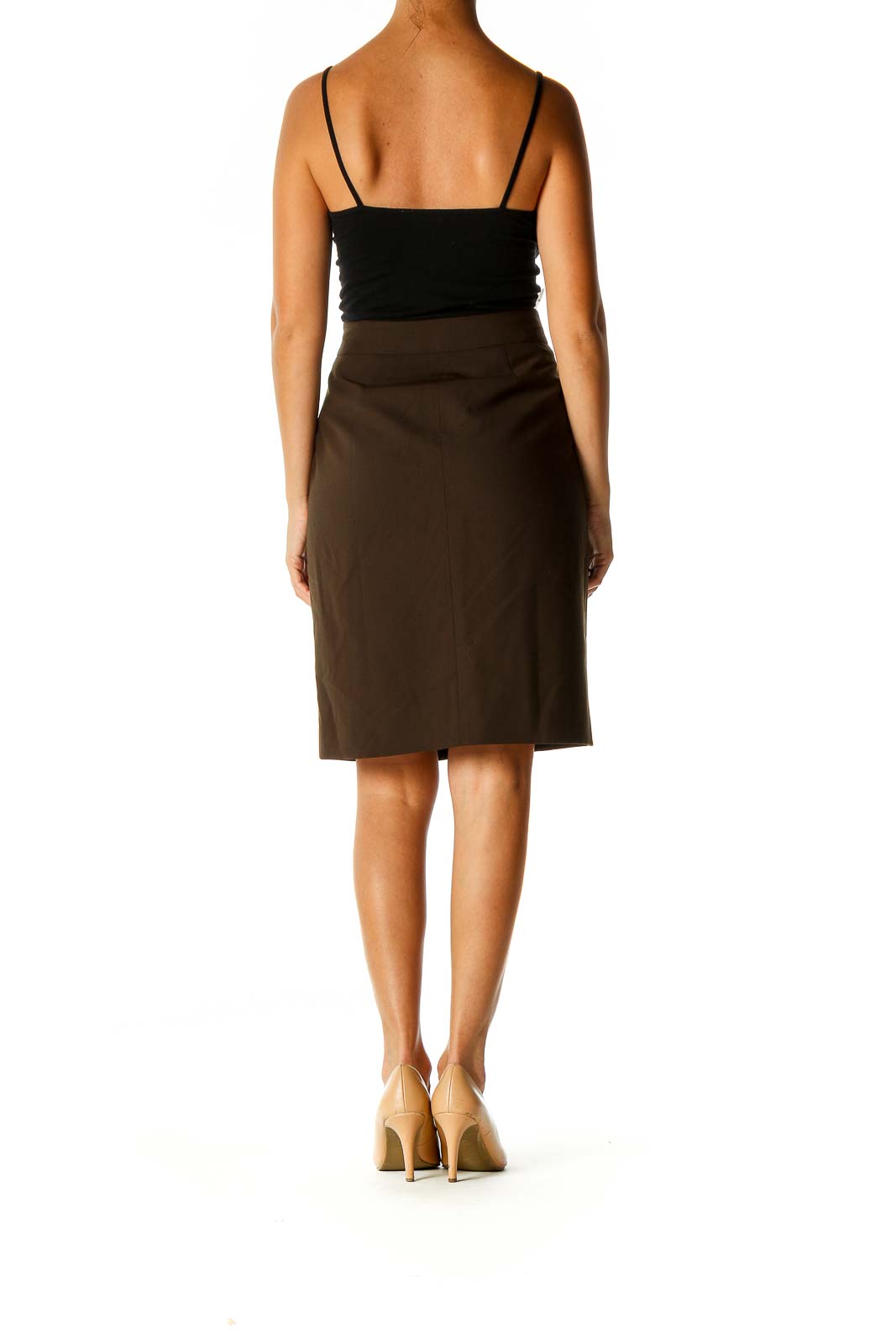 Brown Solid Classic Straight Skirt