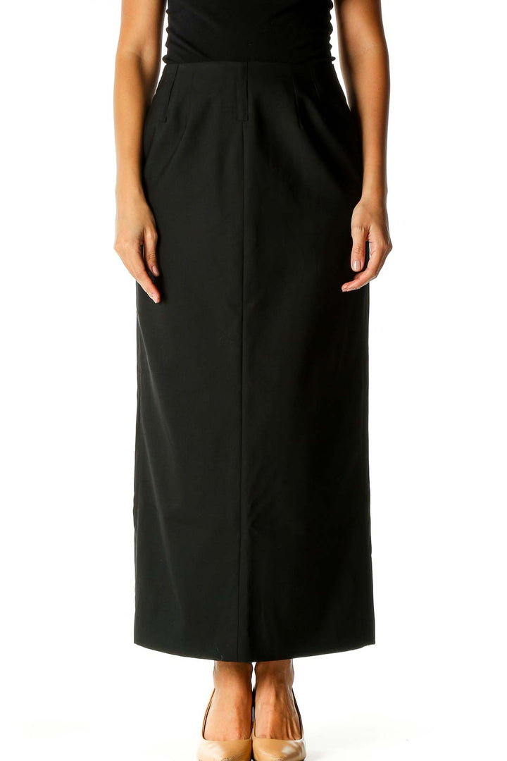 Black Solid Classic Straight Skirt