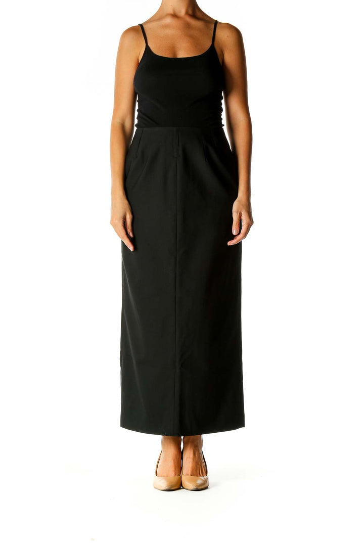 Black Solid Classic Straight Skirt