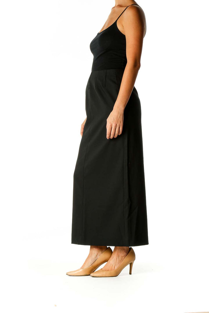 Black Solid Classic Straight Skirt