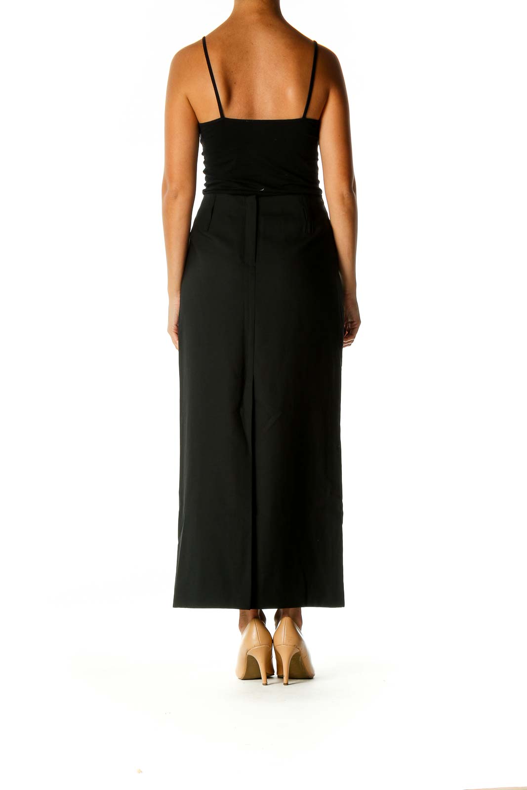 Black Solid Classic Straight Skirt