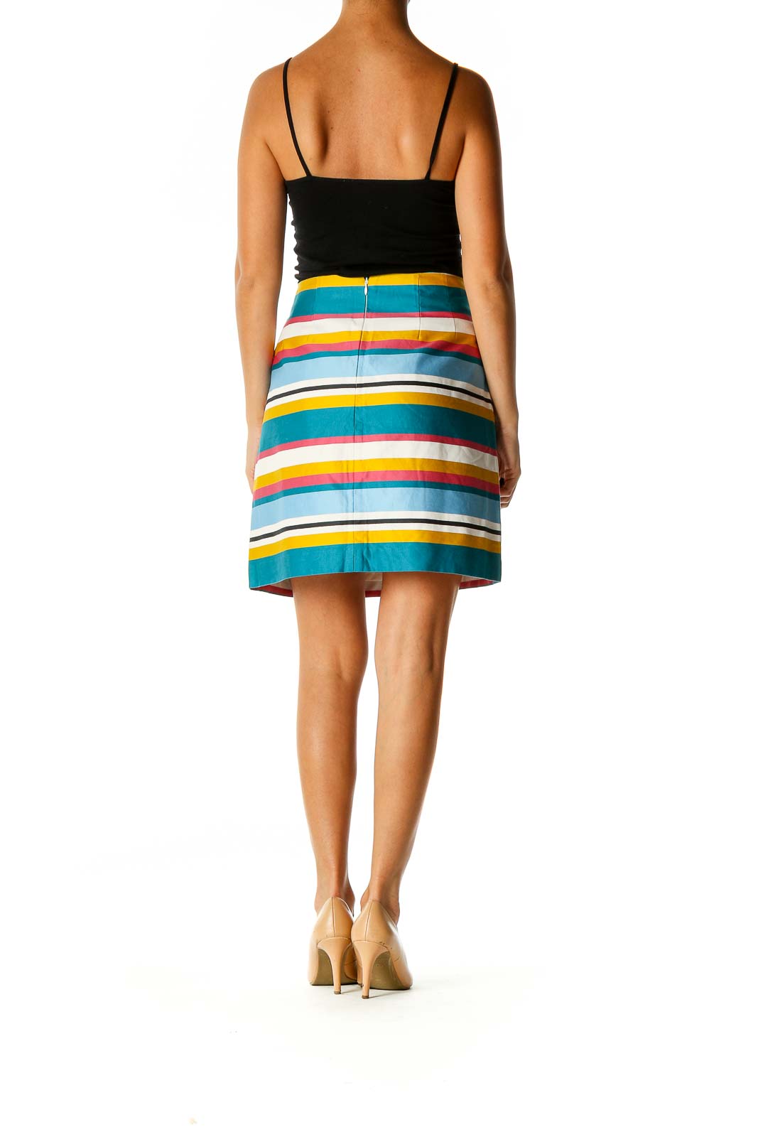 White Striped Classic A-Line Skirt