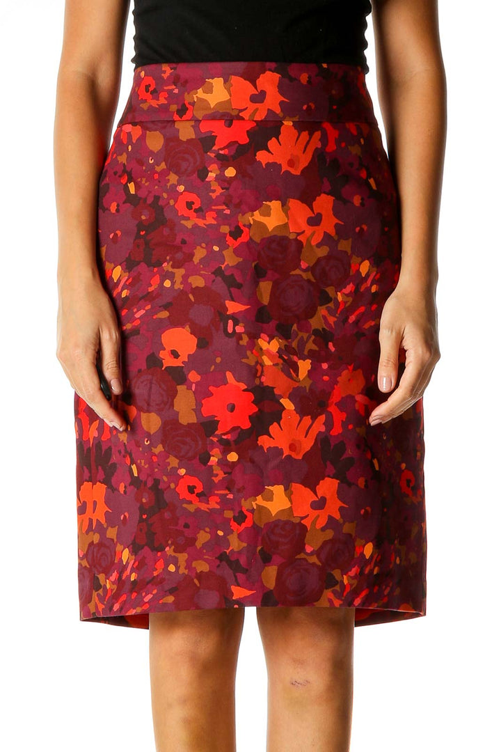 Red Floral Print Brunch Straight Skirt