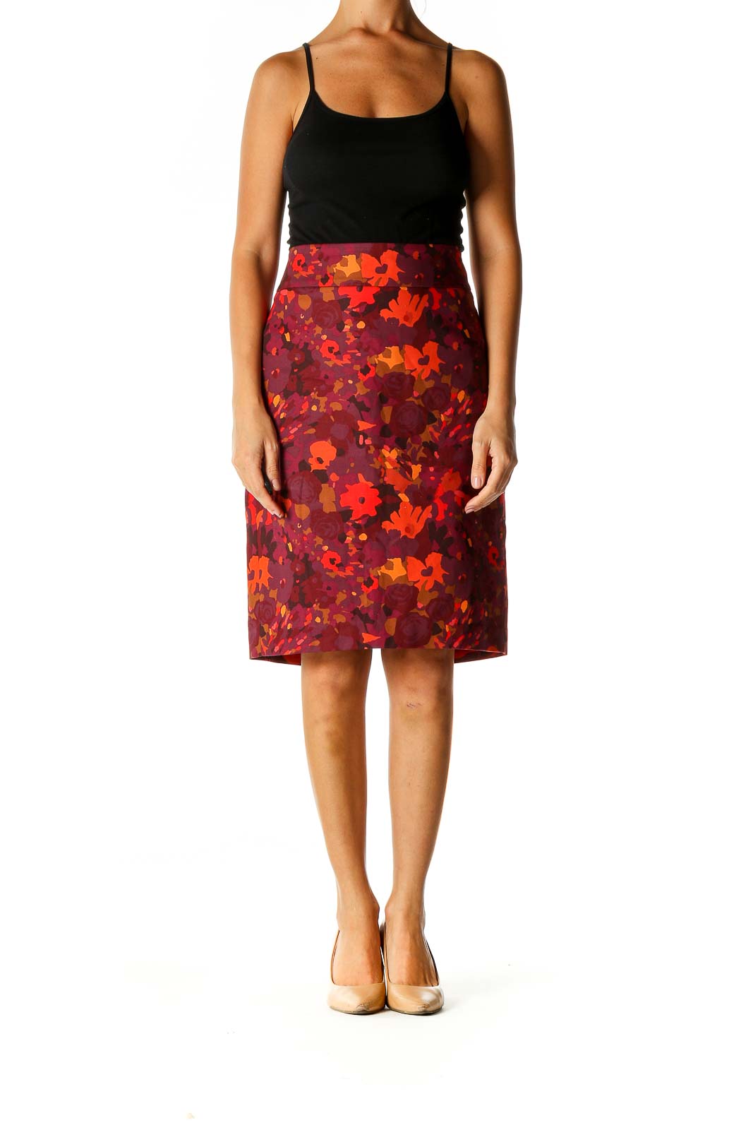 Red Floral Print Brunch Straight Skirt