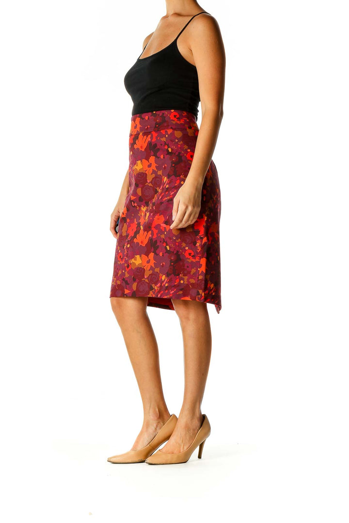 Red Floral Print Brunch Straight Skirt