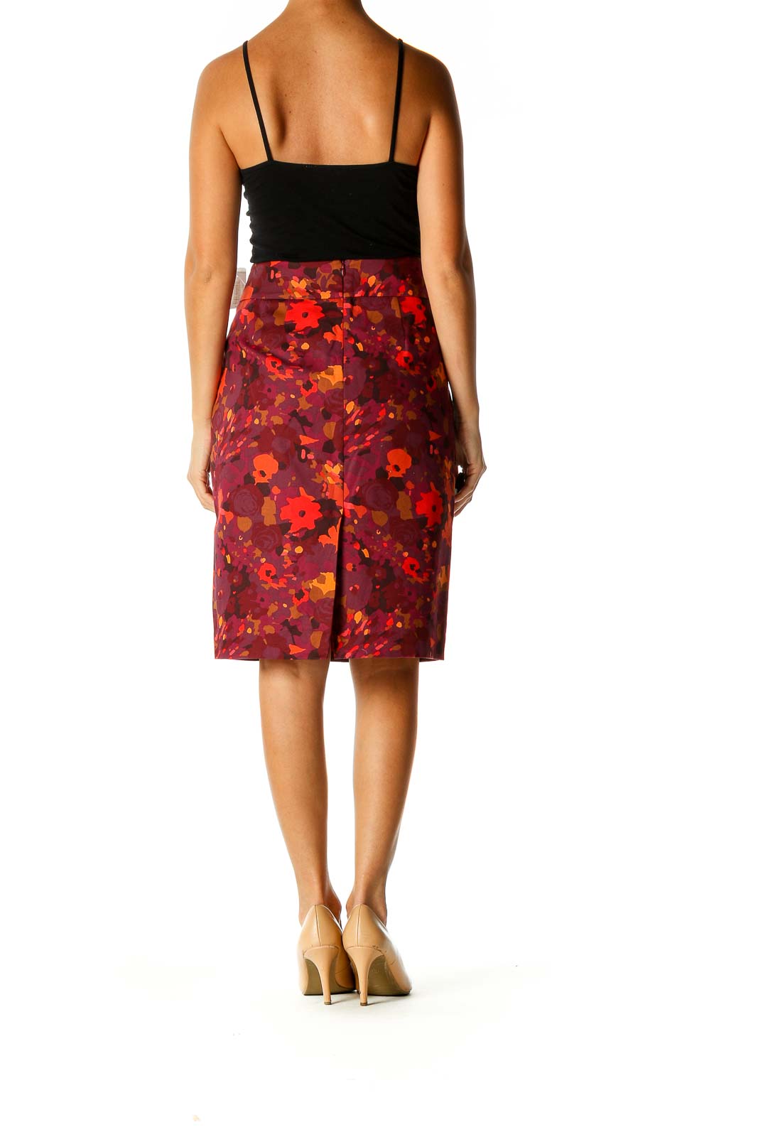 Red Floral Print Brunch Straight Skirt