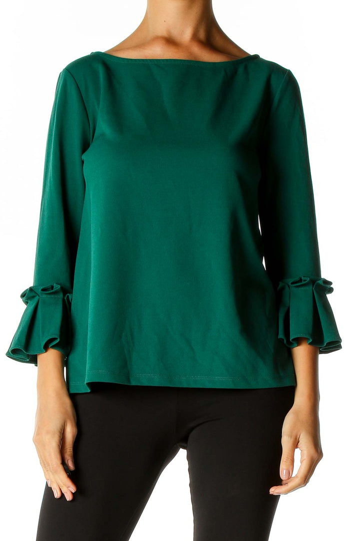 Green Solid Casual Blouse