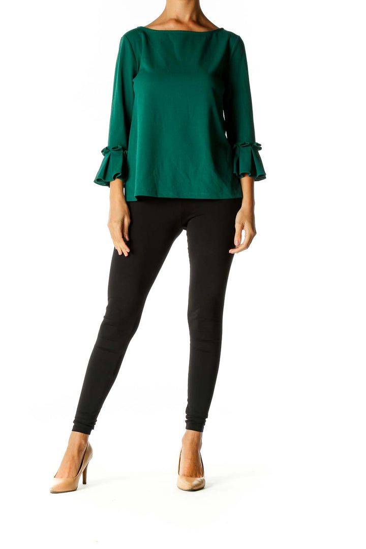 Green Solid Casual Blouse