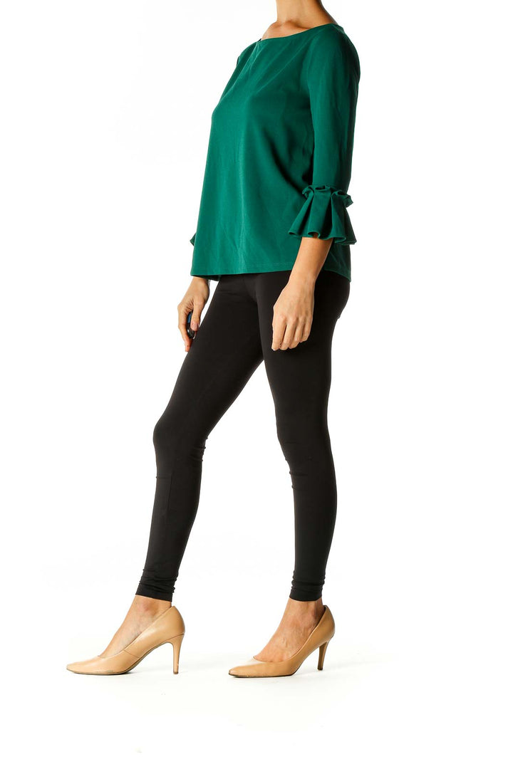 Green Solid Casual Blouse