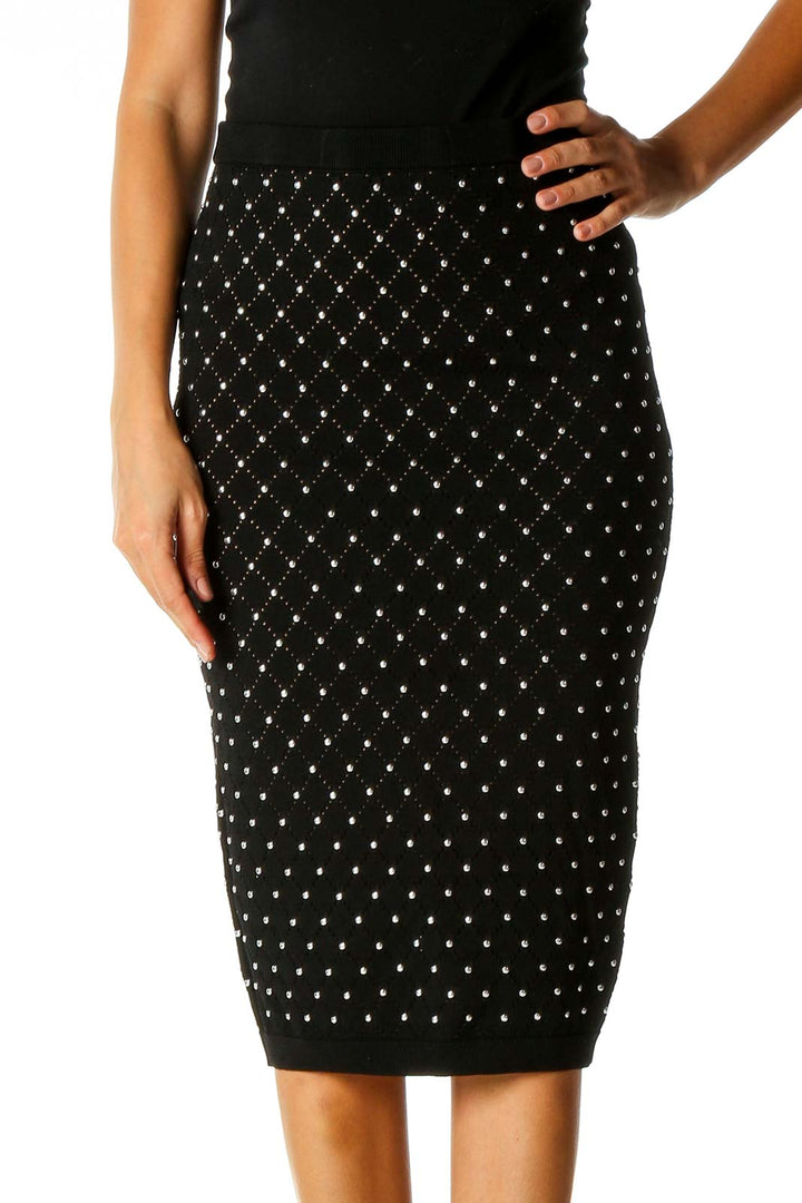 Black Studded Chic Pencil Skirt