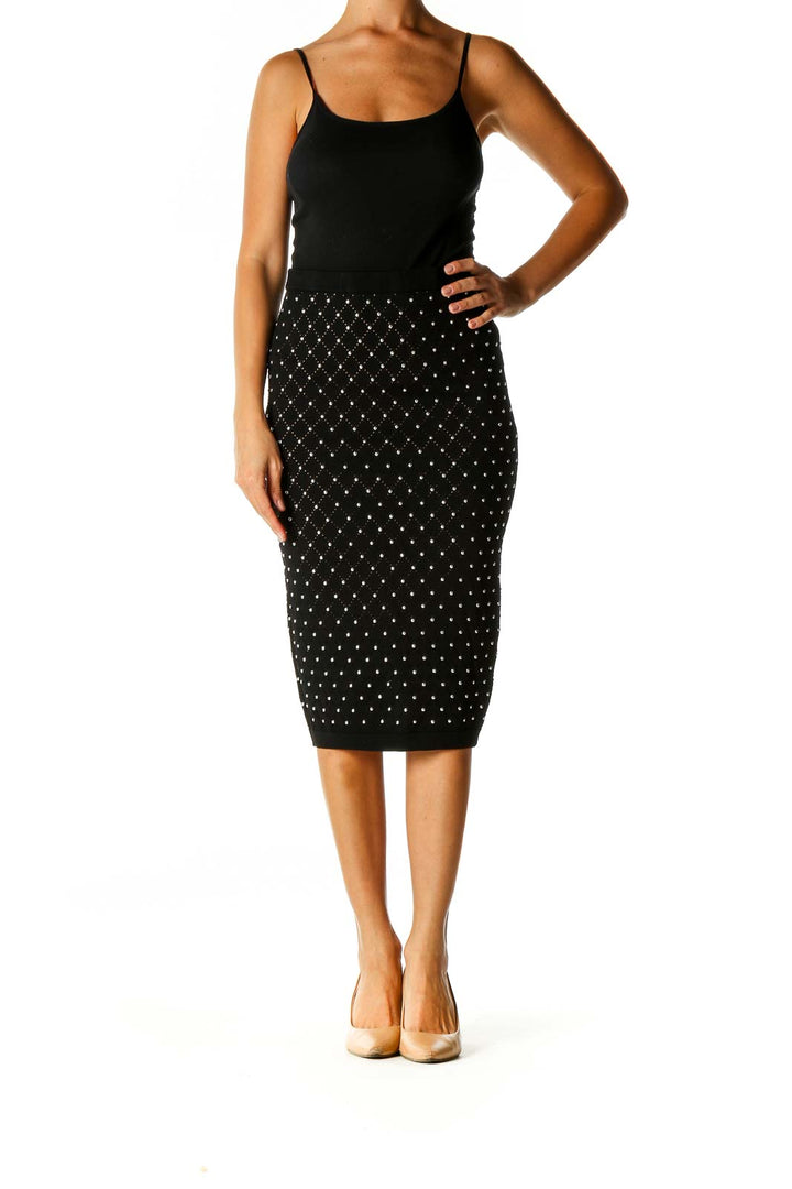 Black Studded Chic Pencil Skirt