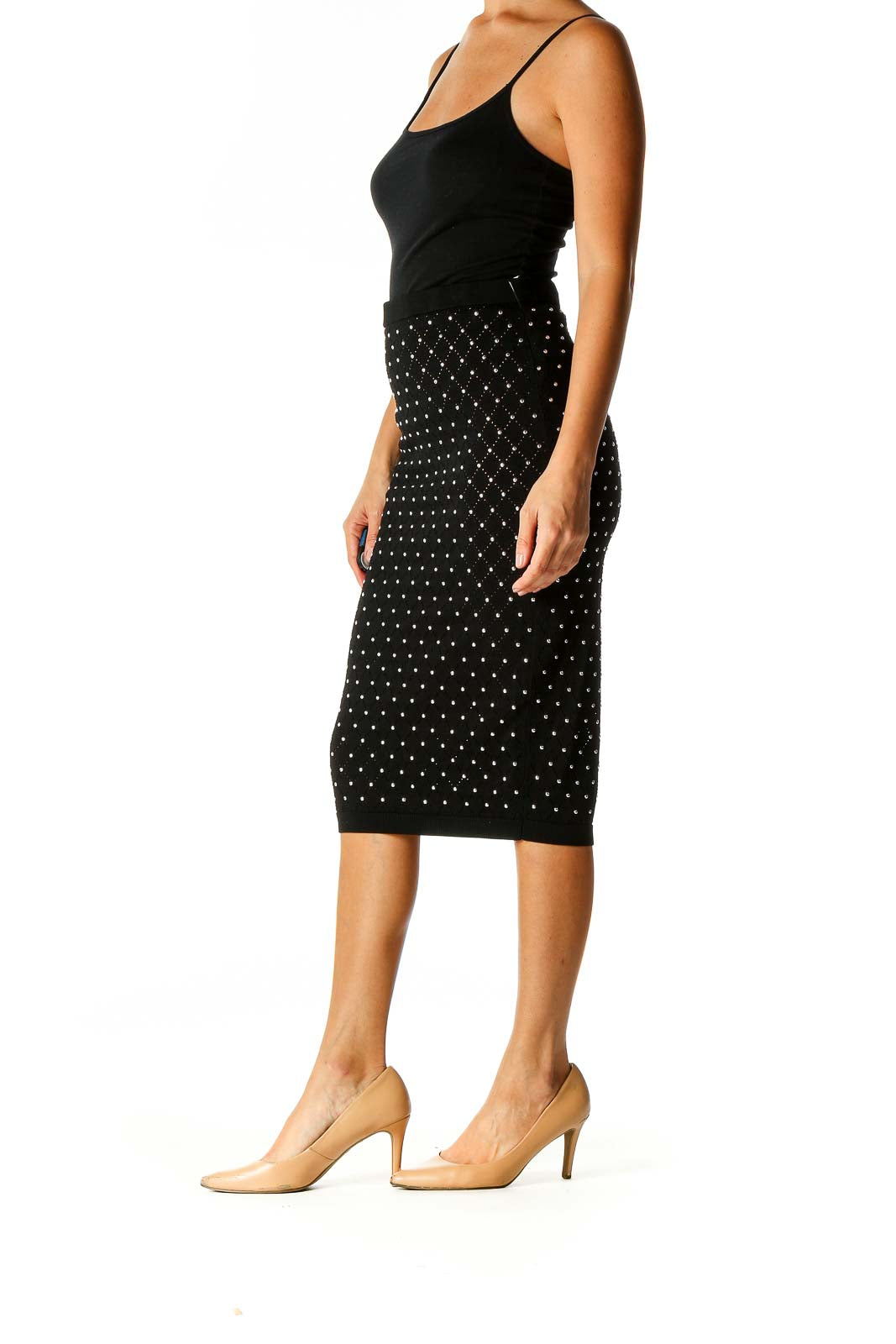 Black Studded Chic Pencil Skirt