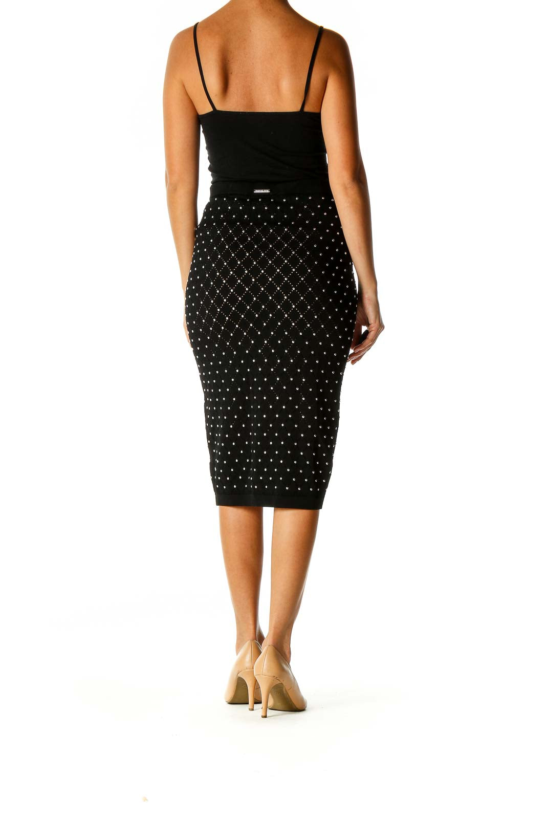 Black Studded Chic Pencil Skirt