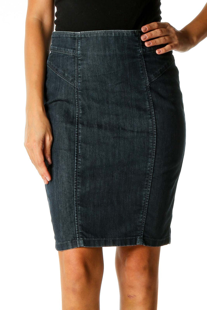 Blue Casual Pencil Skirt