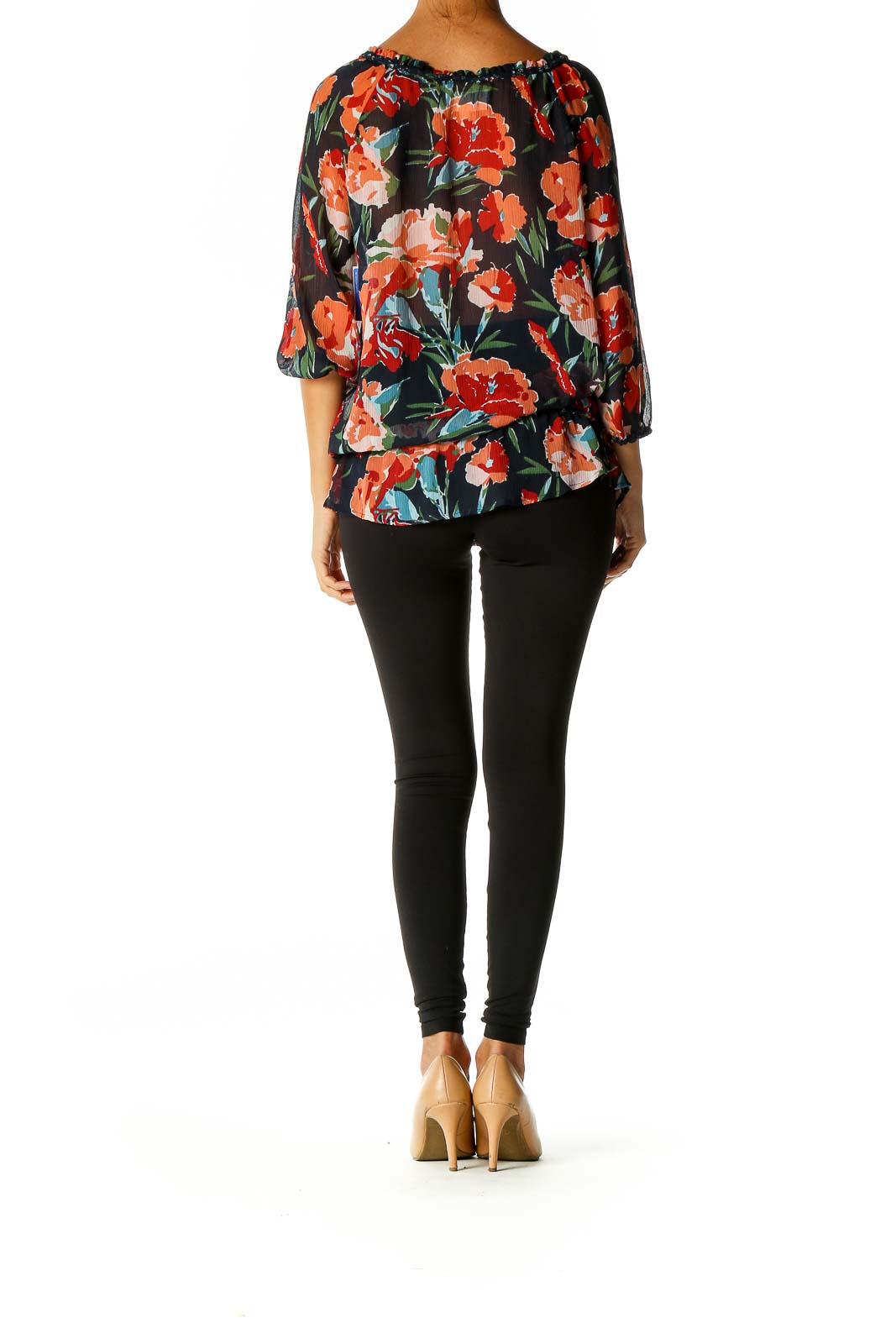 Red Floral Print Retro Blouse