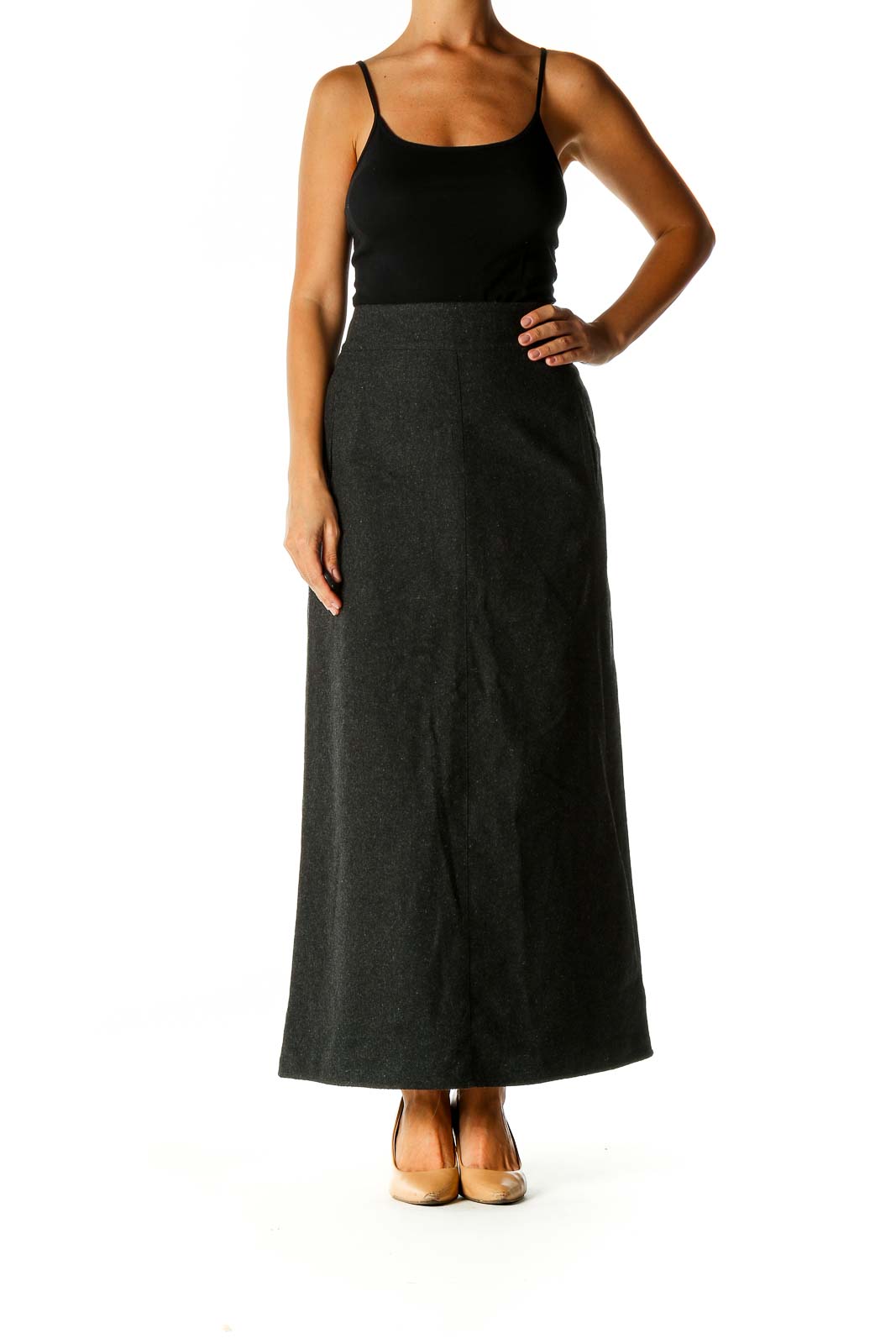 Gray Textured Retro A-Line Skirt