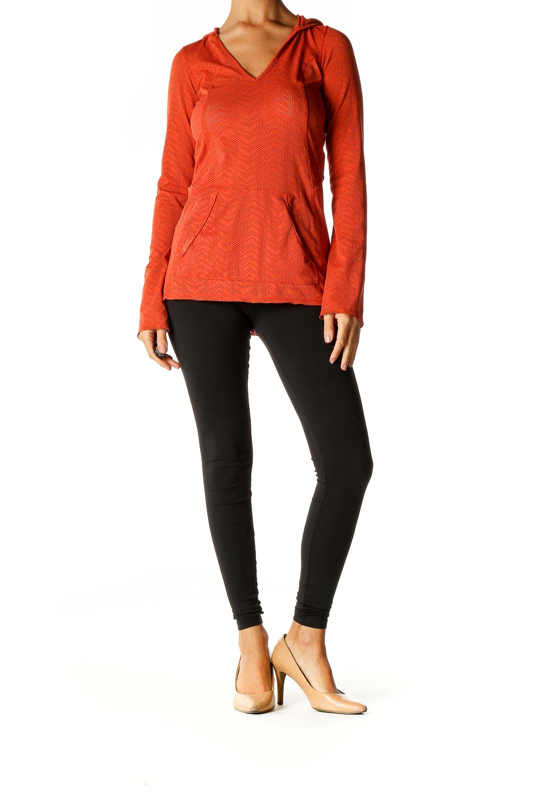 Orange Textured Activewear Sweatshirt