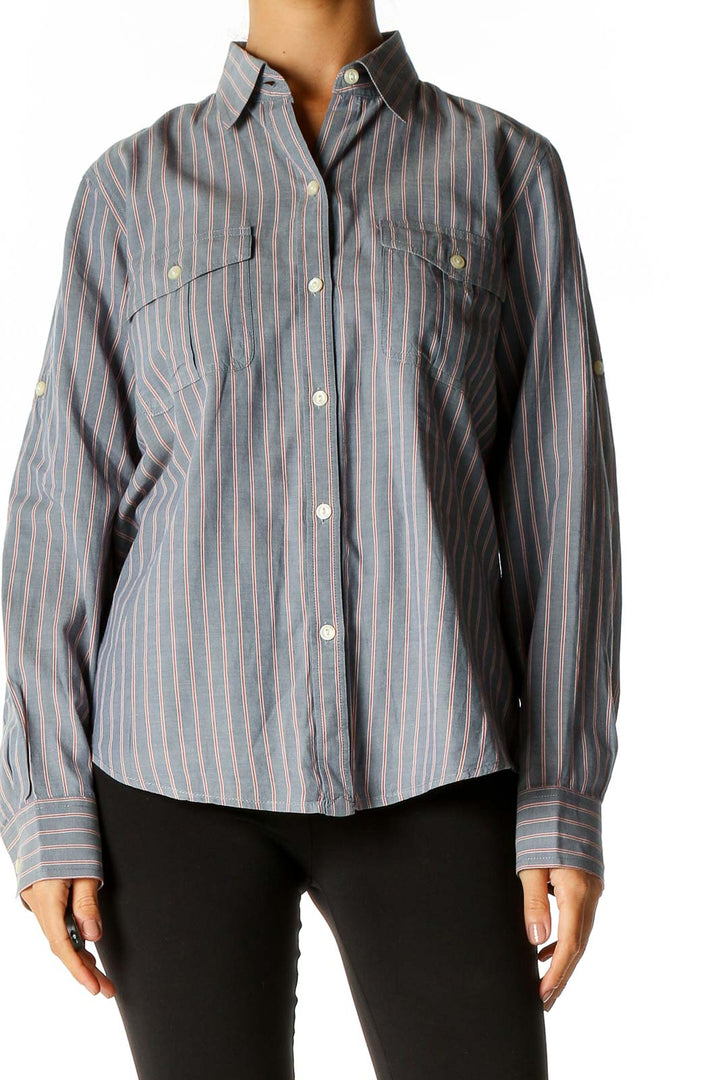 Gray Striped Semiformal Shirt