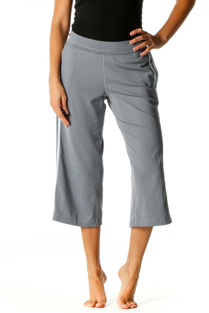 Gray Solid Activewear Capri Pants