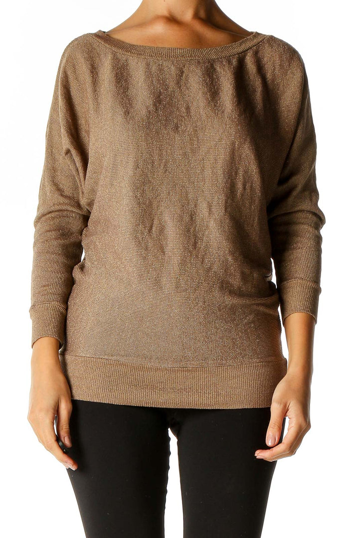 Brown Textured Casual Sweater