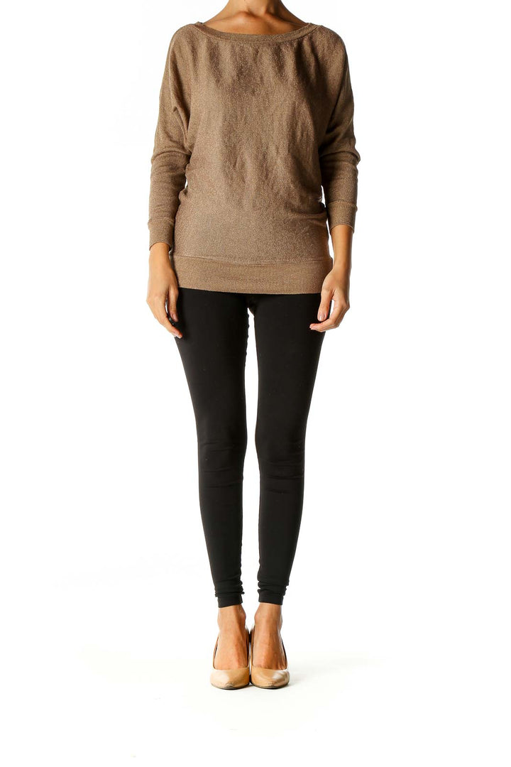 Brown Textured Casual Sweater