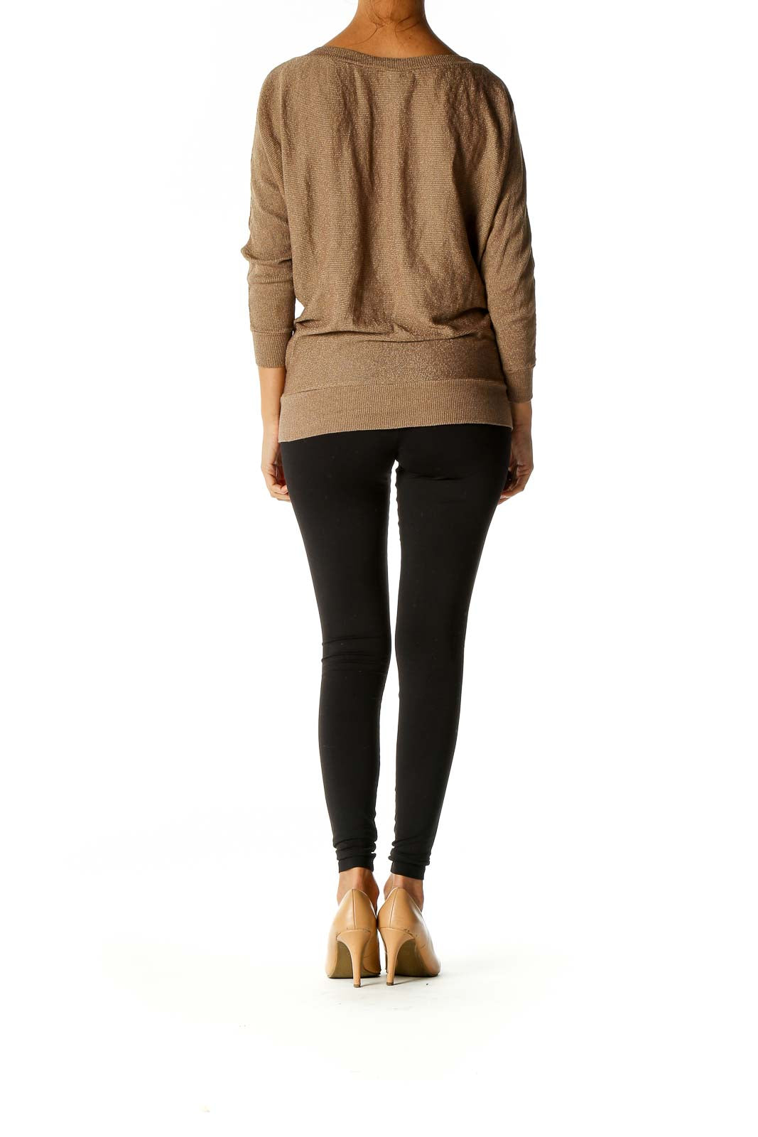 Brown Textured Casual Sweater