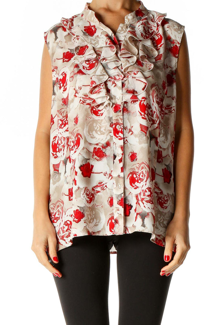 Beige Floral Print Retro Shirt