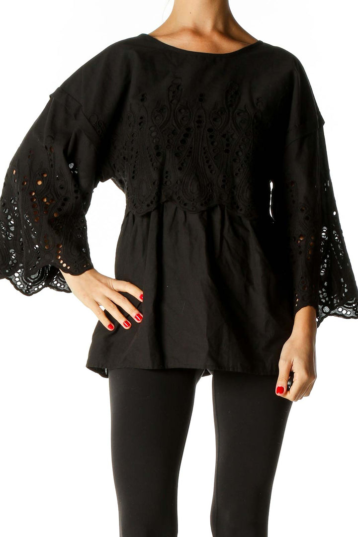 Black Solid Bohemian Blouse