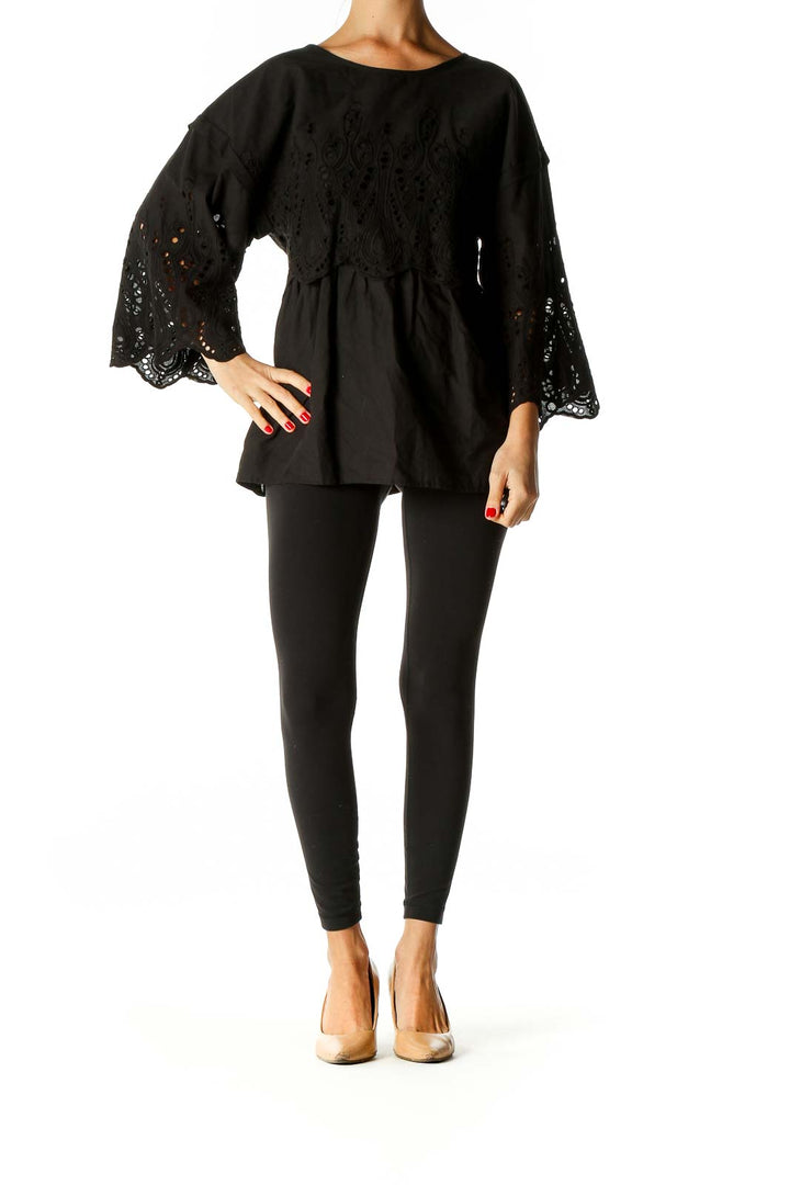 Black Solid Bohemian Blouse