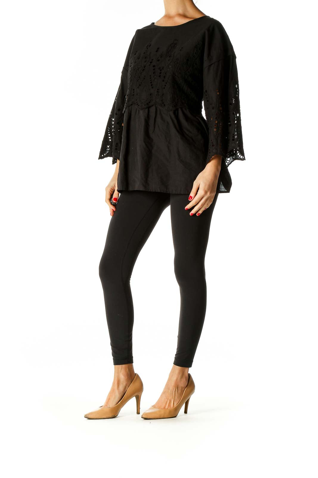 Black Solid Bohemian Blouse