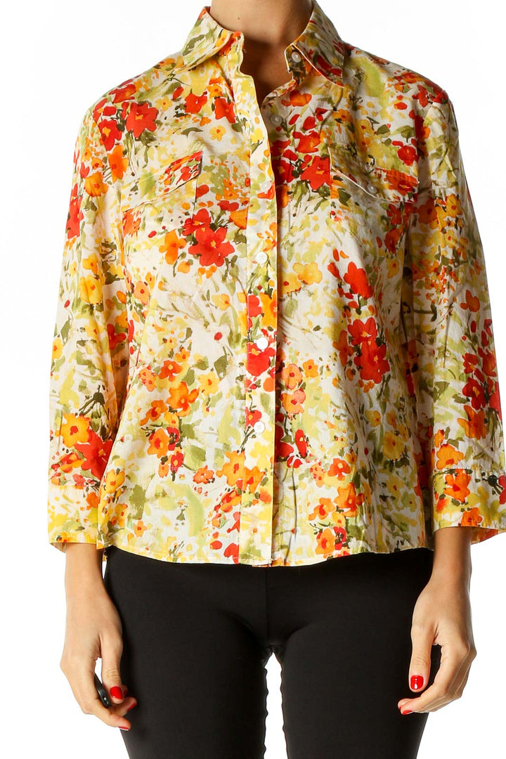 Beige Floral Print All Day Wear Shirt