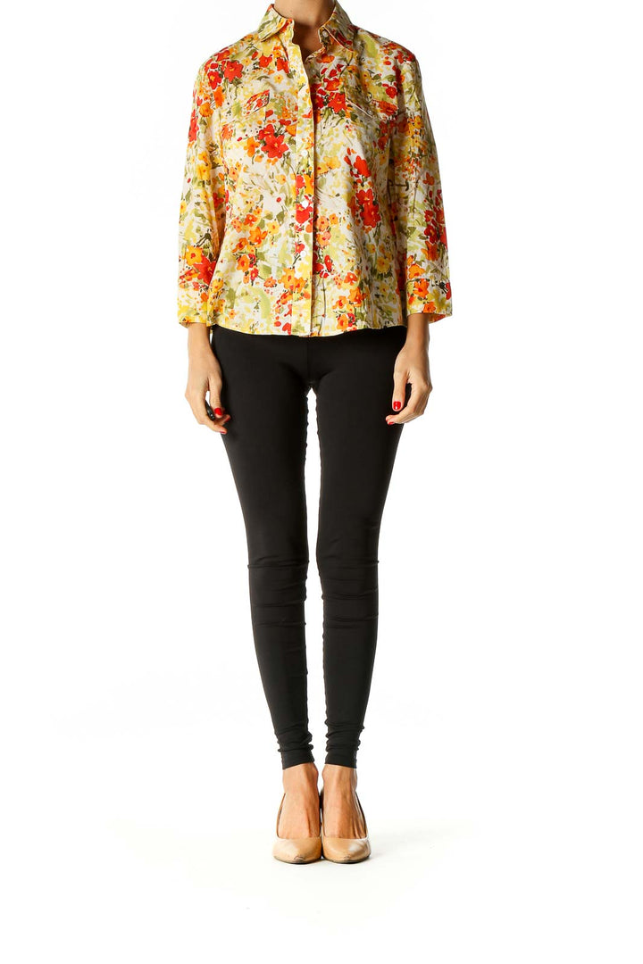 Beige Floral Print All Day Wear Shirt