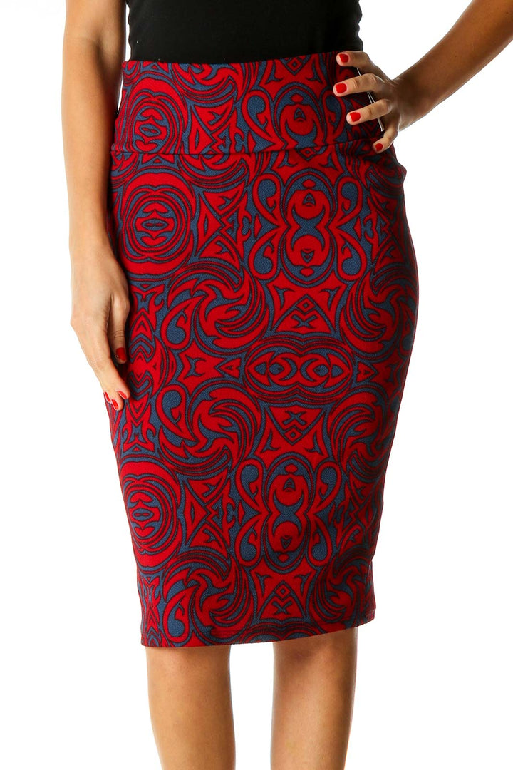 Red Printed Brunch Pencil Skirt