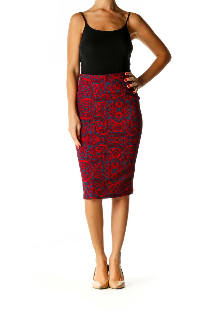 Red Printed Brunch Pencil Skirt