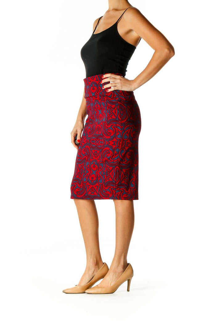 Red Printed Brunch Pencil Skirt