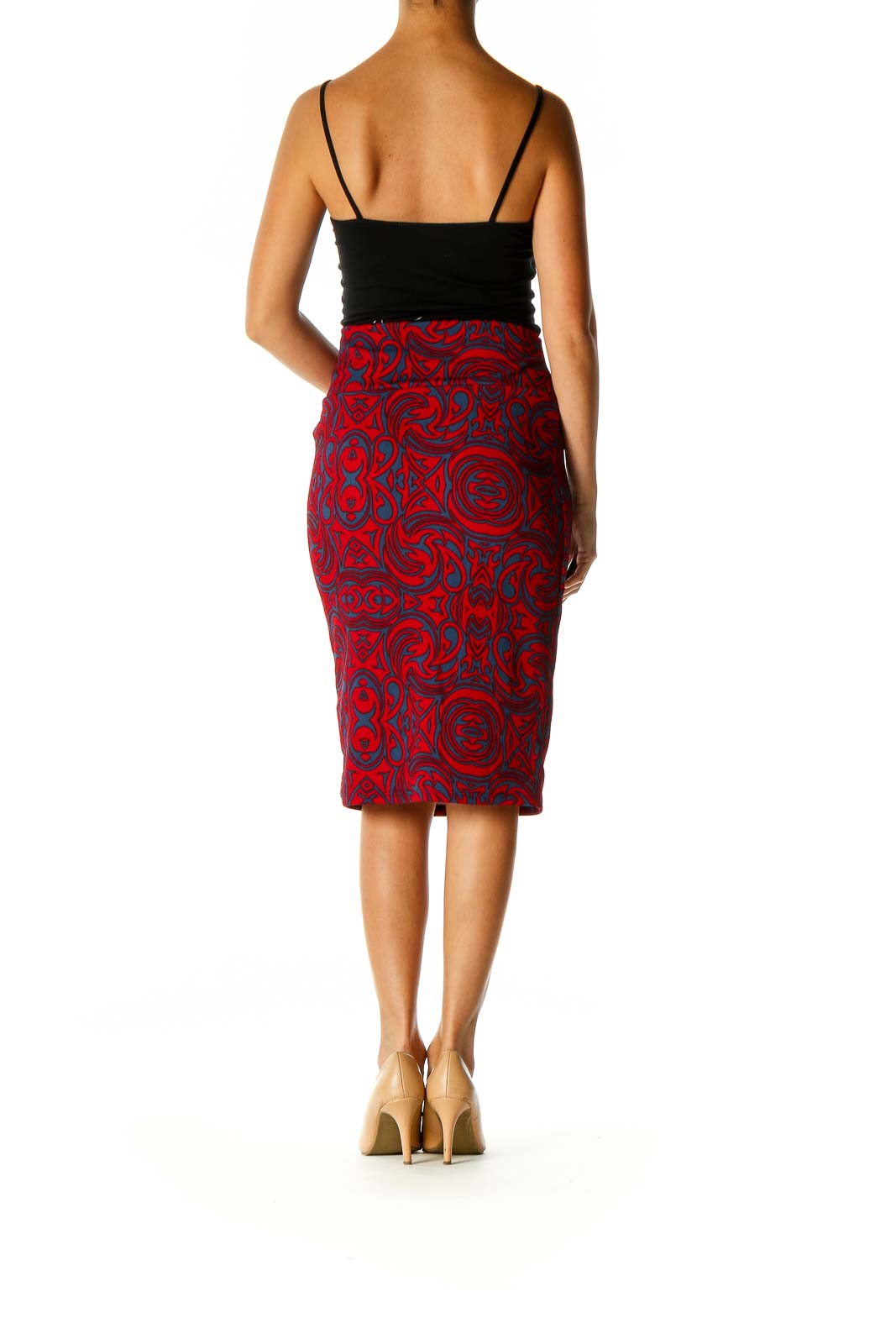 Red Printed Brunch Pencil Skirt