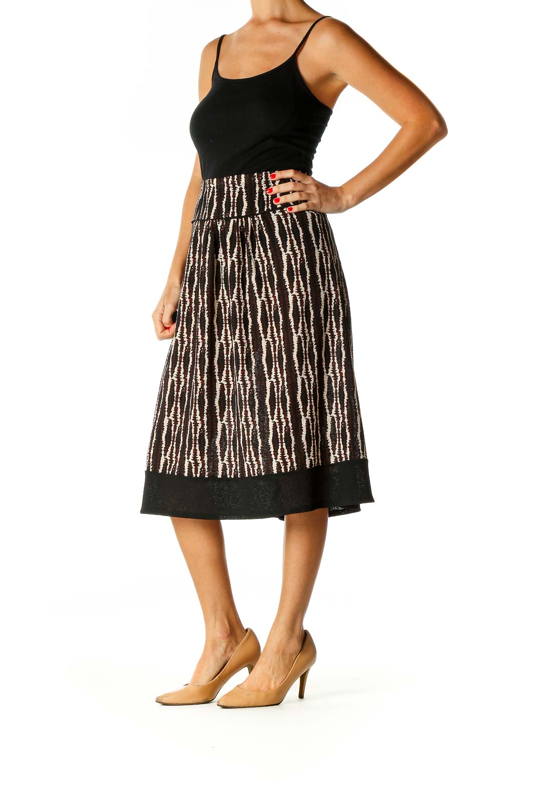 Brown Printed Brunch A-Line Skirt