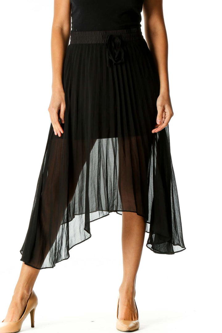 Black Solid Retro Flared Skirt