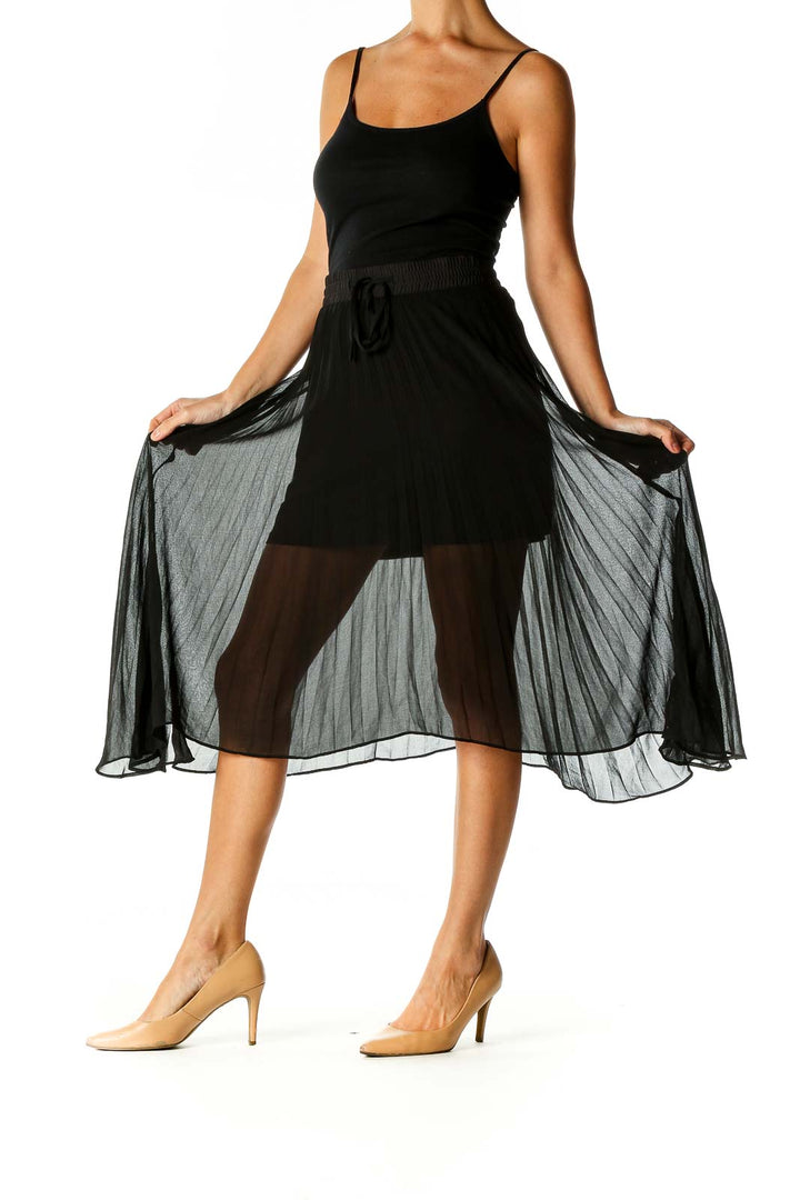 Black Solid Retro Flared Skirt