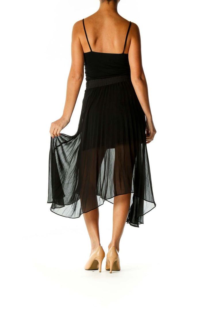 Black Solid Retro Flared Skirt