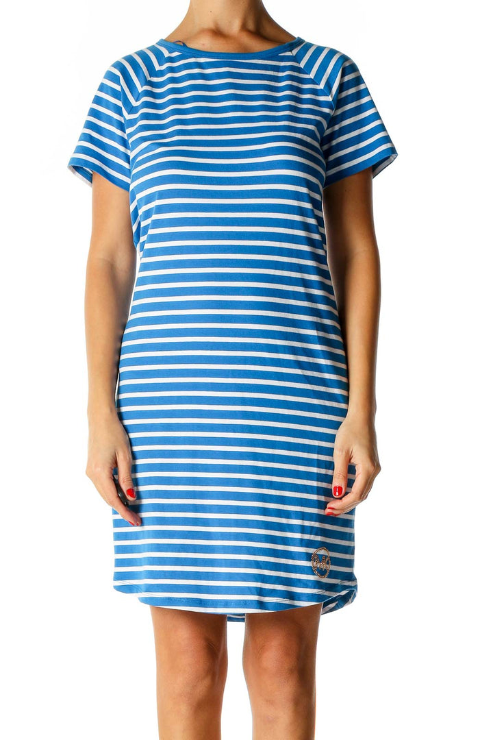 Blue Striped Classic Shift Dress