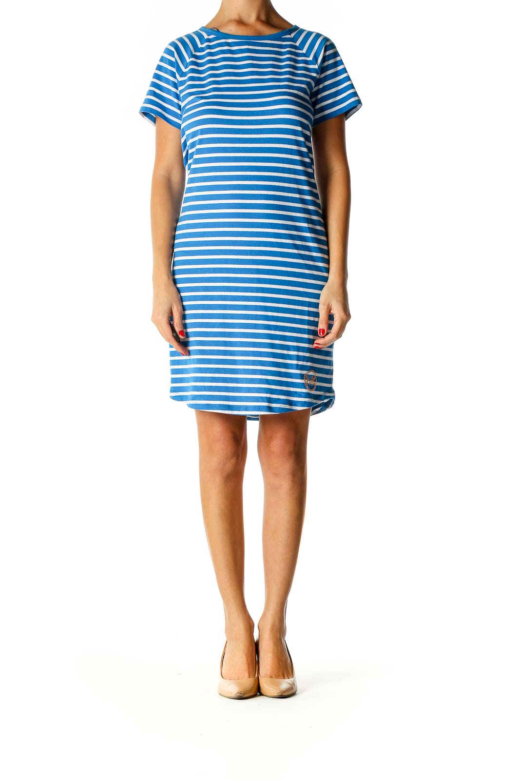 Blue Striped Classic Shift Dress