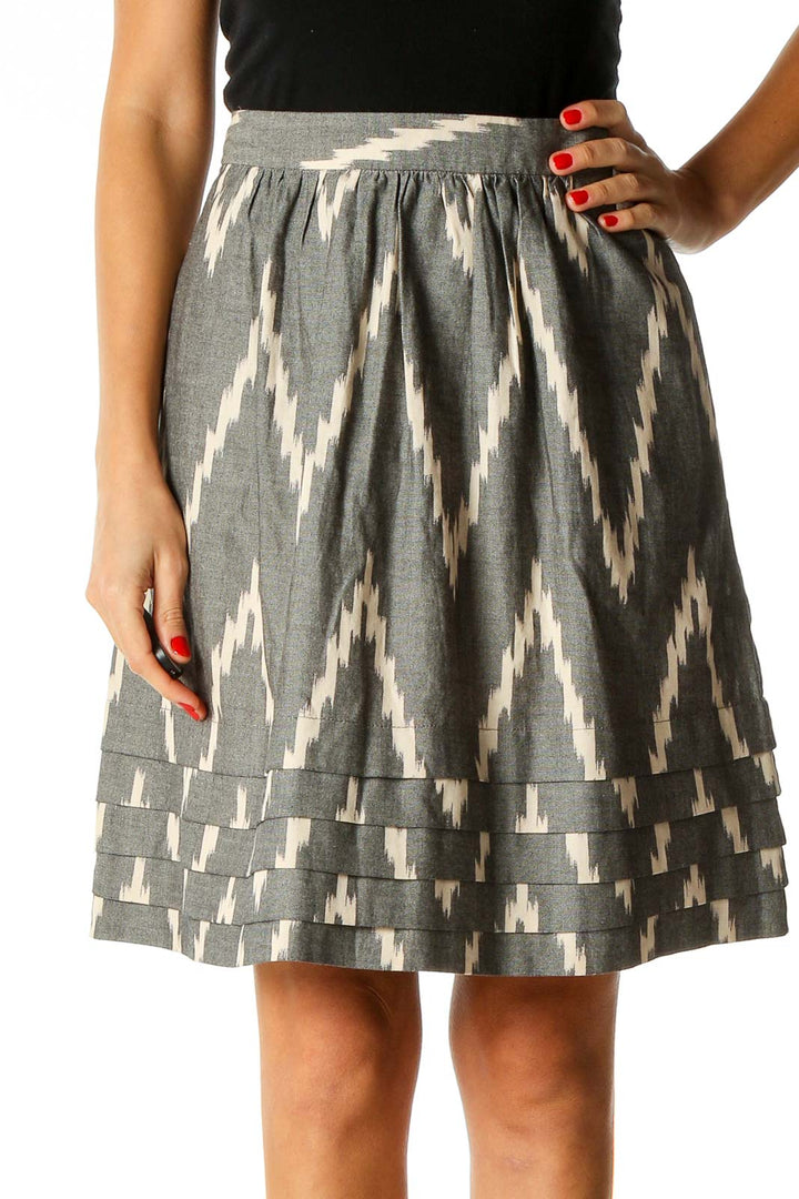 Green Printed Chic Flared Skirt