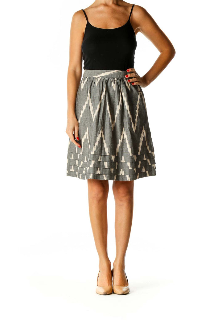 Green Printed Chic Flared Skirt